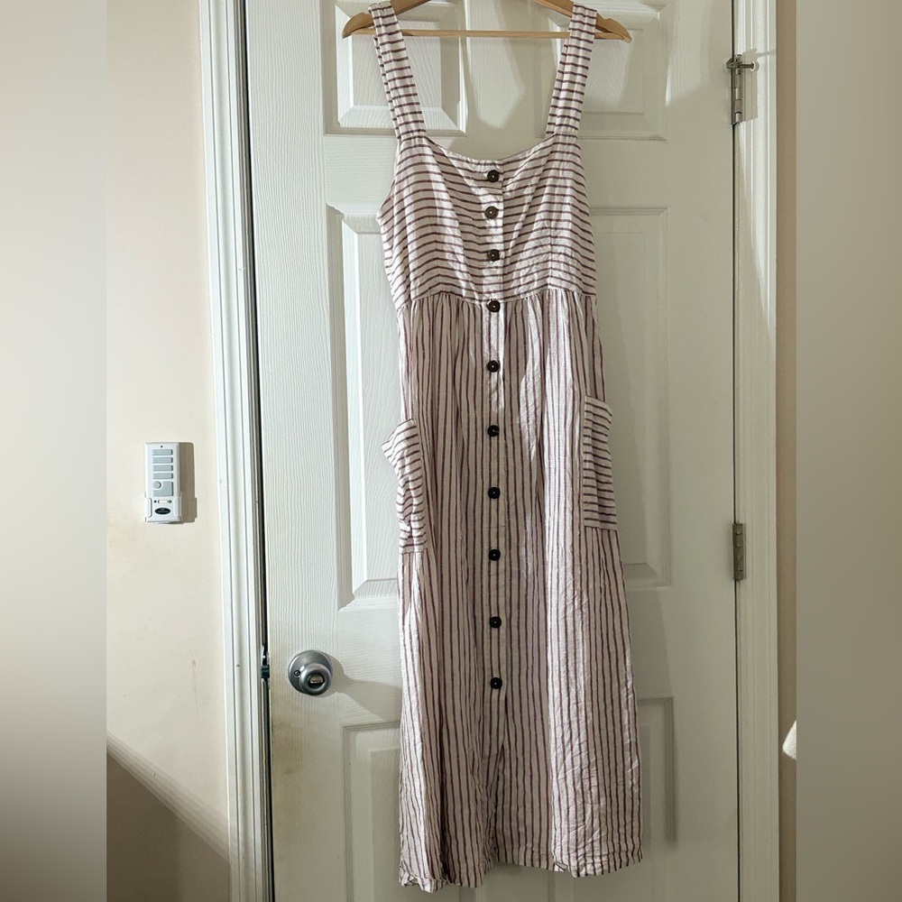 Striped Button-Front Maxi Dress in Light Pink